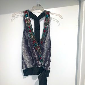 Bebe Snake Skin Top with beaded neckline Size XXS
